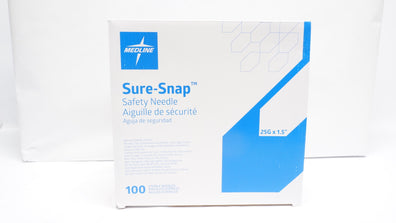 Medline SSN100257 Sure-Snap Safety Needle, 25G x 1.5inch - Box of 100